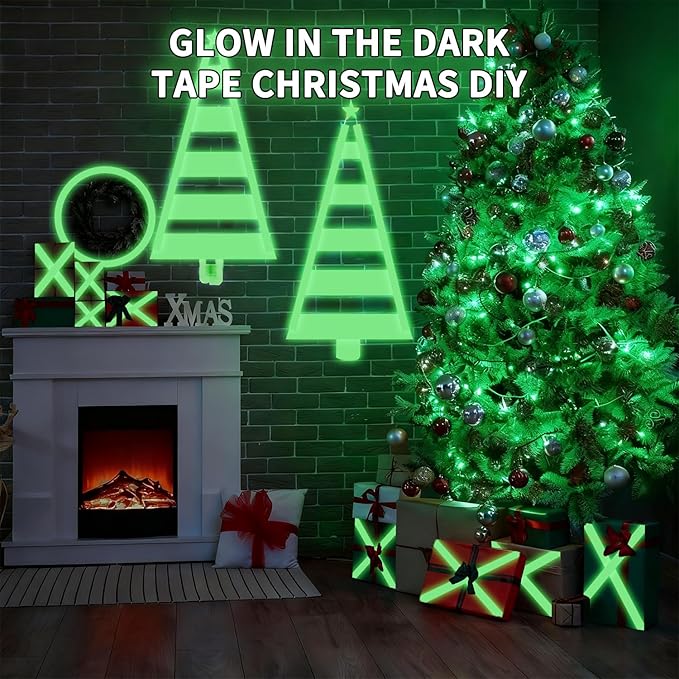 SWRT Glow in The Dark Tape 33FT x 1Inch, Long-Lasting Bright Fluorescent Glow Tape for Christmas Decor, Strong Adhesive Waterproof Glow in The Dark Stickers for Night Decorations, Stairs,Exit Sign
