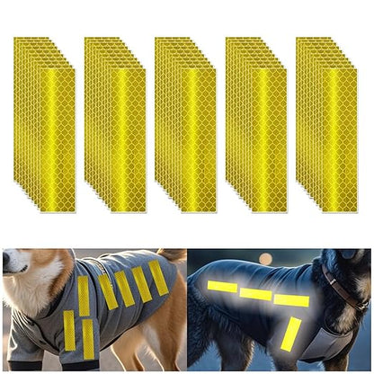 Non Fading Yellow Reflective Stickers 1 inch X 4 inch, Outdoor Waterproof High Visibility Warning Safety Adhesive Reflector Tape (50 Pcs)