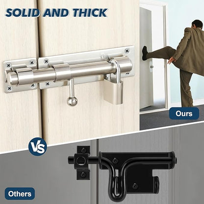 Alise 6 inch Barrel Bolt Latch,Slide Bolt Latch,Heavy Duty Solid SUS304 Stainless Steel Slide Lock for Wooden Fence,Barn Door,Interior or Outdoor Door Chrome MS8000
