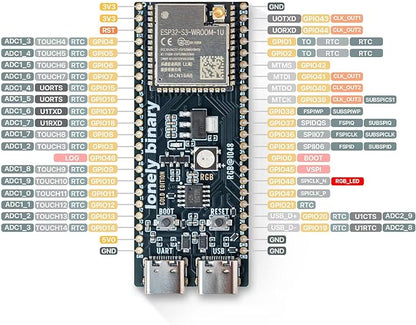 ESP32-S3 Development Board Gold Edition 16MB Flash 8MB PSRAM Dual USB-C IPEX Antenna WiFi Bluetooth for Arduino IoT Projects, MicroPython & ESP-IDF N16R8 (16MB +Antenna Gold Edition)