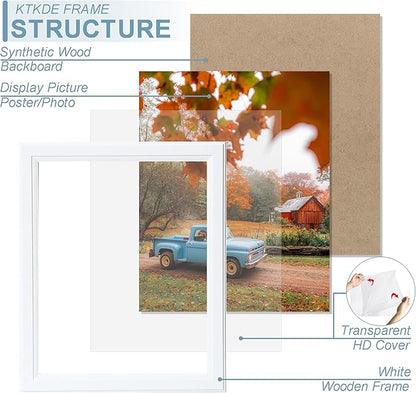 KTKDE 13x19 Picture Frame Set of 5,White Wooden frames, Vertical & Horizontal Wall Hanging for Wall Display,Studio Gallery Photo Frame for Photos, Posters & Art Prints