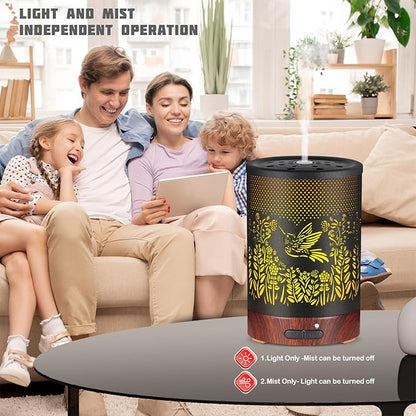 Metal Essential Oils Diffuser 150ML Aromatherapy Diffuser Cool Mist Humidifier with 7 Colors Lights Waterless Auto Off Air Diffusers as Gifts for Moms Women Girls (D-Hummingbird)
