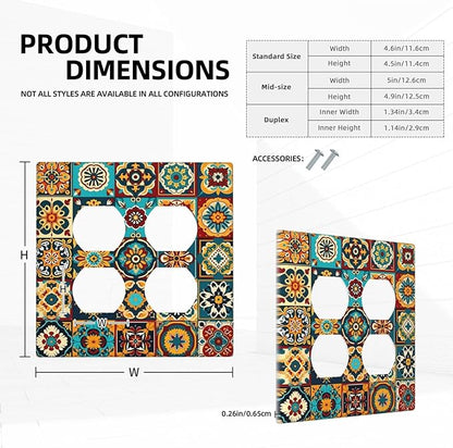 Mexican Talavera Ceramic Tile Moroccan Boho Outlet Covers 2 Gang Double Duplex Decorative Light Switch Covers Electrical Wallplates Socket Faceplate for Bathroom Kitchen Decor