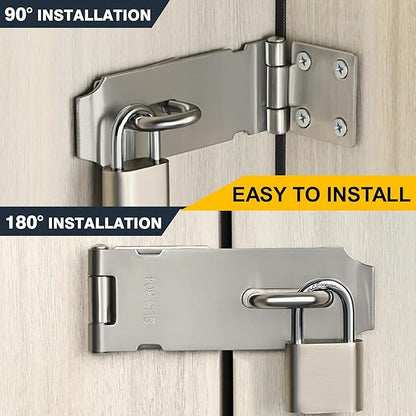Alise 2pcs Door Locks Hasp Latch,4 Inch SUS 304 Stainless Steel Safety Packlock Clasp Hasp Lock Latch,with Fixing Screw for External Doors Window Cabinet Pet Cage,Brushed Nickel MS9-4C-2P
