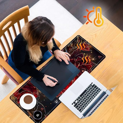 Heated Mouse Pad, Warm Desk Pad, Keyboard Mat 31.5 x 13 Inch Large Size Intelligent Fast Heating, 3 Speed Adjustable, Timed Auto Power Off for Game Office Home,Flowers Roses