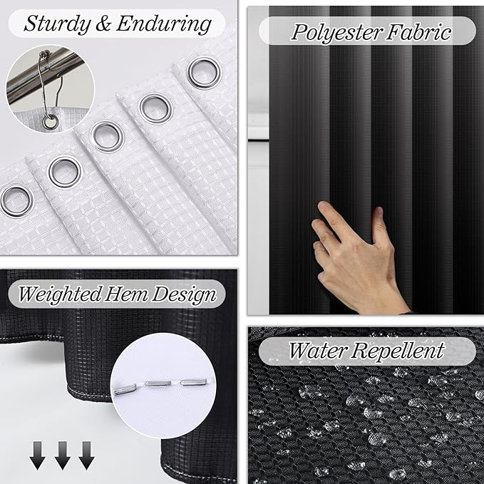 Bathroom Sets with Shower Curtain and Rugs, 27PC Bathroom Accessory Set, Black Bathroom Set, Black and Gold Bathroom Accessories Set with Trash Can, Toilet Brush and Soap Dispensers