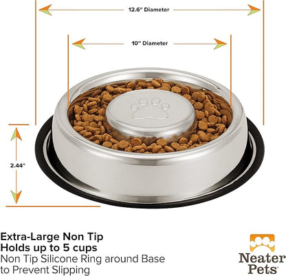 Neater Pet Brands Stainless Steel Slow Feed Bowl - Non-Tip & Non-Skid - Stops Dog Food Gulping, Bloat, Indigestion, and Rapid Eating (5 Cup)