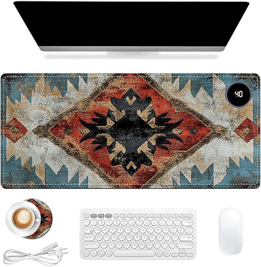 Heated Mouse Pad 31.5x13 in 3-Temp Fast Heating Desk Mat with Auto Timer Warmer for Hands Wrist Pain Relief Waterproof Keyboard Mat for Office, Gaming, Home, Art Prints