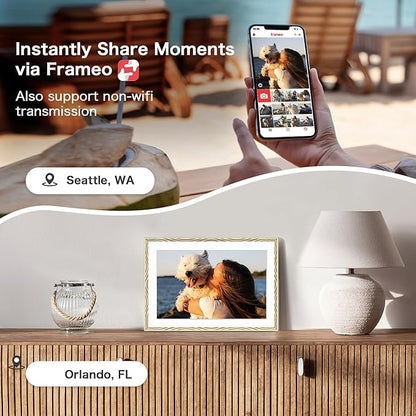Digital Picture Frame, 10.1'' Frameo Digital Frame Wifi, 32GB Memory, 1280*800 HD Touch Screen Digital Photo Frame, Wall Mountable, Share Instantly, Anniversary, Birthday Gifts for Women, Mom, Golden