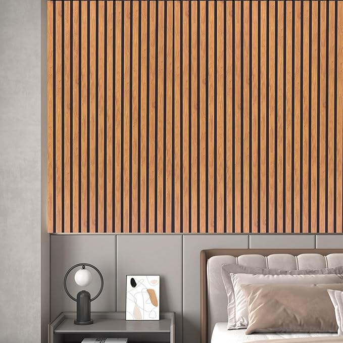 3D Slat Acoustic Wall Panels with Wood Finish Accent, 2 Pack Sound Absorbing Paneling for Studio, Office, Living Room, Bedroom Interior Decor (Natural Walnut, 48''L x 24''W)