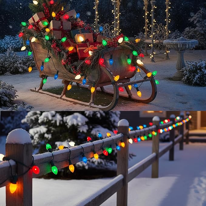 C7 LED Christmas Lights Replacement Bulbs, 25 Pack 0.6w C7 Ceramic Multicolor Light Bulbs with E12 Candelabra Base, Vintage Colored Light Bulbs for Indoor/Outdoor Christmas String Lights