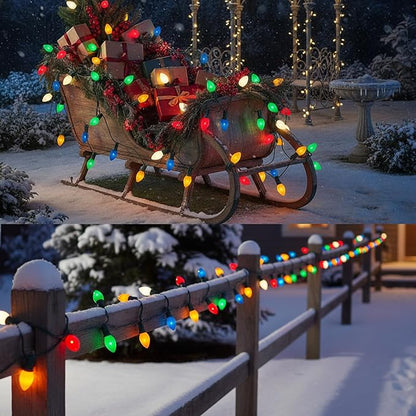 C7 LED Christmas Lights Replacement Bulbs, 25 Pack 0.6w C7 Ceramic Multicolor Light Bulbs with E12 Candelabra Base, Vintage Colored Light Bulbs for Indoor/Outdoor Christmas String Lights