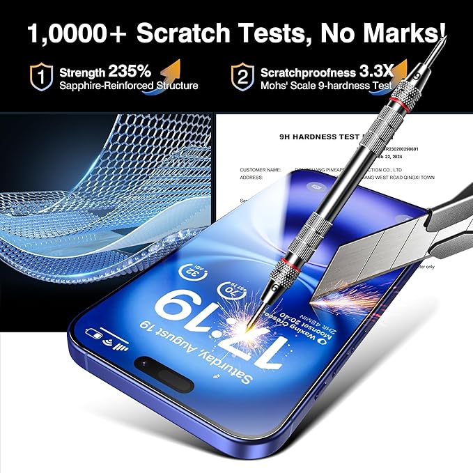 EZ-GLAZ- 4 Pack for iPhone 16 Screen Protector [6.1"] With 2 Pack Camera Lens Protector, 9H+ Hardness 12FT Military Grade Shatterproof Scratch Resistant Durable Tempered Glass Film with Flawless Fit Kit, HD Clear