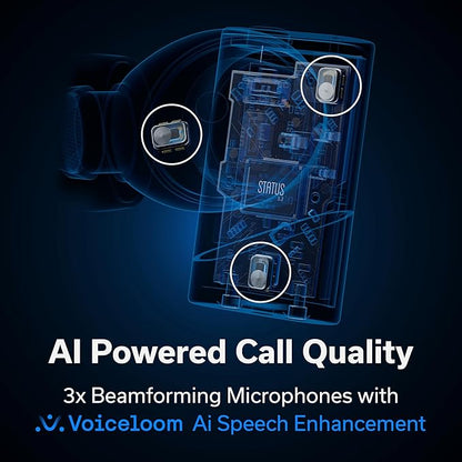 Status Pro X Wireless Earbuds, Triple Speaker Driver, Hi-Res Audio with LDAC, 52dB ANC, 6 Beamforming Mics with VoiceLoom AI for Clearest Calls
