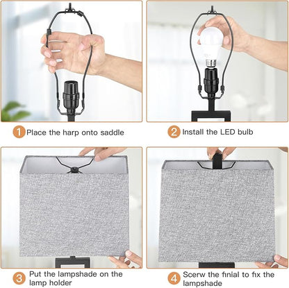 23.5" Touch Control Table Lamps Set of 2, Bedside Lamp with 2 USB Charging Ports & AC Outlet, 3-Way Dimmable Modern Nightstand Lamp for Living Room Bedroom End Table Office(2700K 2 LED Bulbs Included)