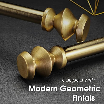 1-1/8 Inch Diameter Warm Gold Curtain Rods with Modern Geometric Finials, 36-72'' Telescoping Single Curtain Rods for window width 24-68 inch, 1 pack