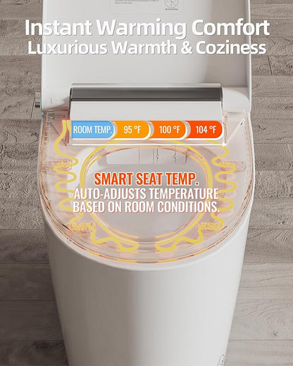 Smart Toilet Lite without Bidet, One Piece Elongated Modern Toilet with Heated Seat, Pump-Assisted Auto Flush, Foot Sensor Operation, Night Light, Built-in Water Tank, Blackout Flush
