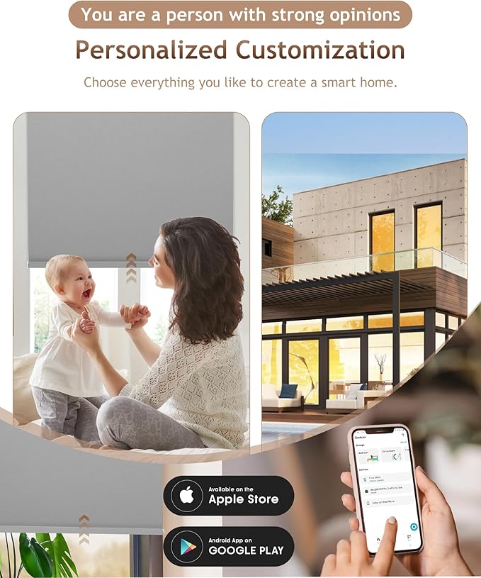 Kincmo Motorized Blinds with Remote,100% Blackout Motorized Roller Shades Work with Apple Homekit,Alexa,Google, Custom Electric Blinds with App,Voice Control (Pure Grey)
