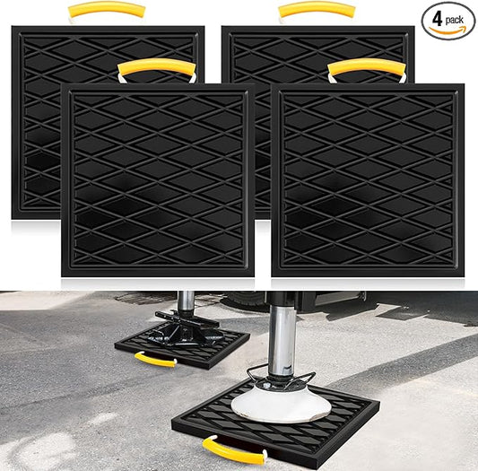 4 Pcs RV Jack Pads RV Leveling Blocks with Handle 12 x 12 x 1 Inch Heavy Duty Leveling Jack Pads Stabilizer Blocks for Truck Trailer Crane