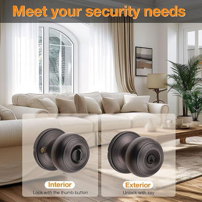 Gobrico Flat Ball Round Keyed-Alike Entry Knob for Exterior Door Oil Rubbed Bronze Finished Same Key Pack of 5