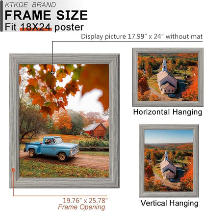 KTKDE Studio Gallery 18x24 Select Poster Frame Set of 3, Grey Wooden frames Display Poster, Posters & Art Prints for Artwork Wall Vertical or Horizontal Display best gift