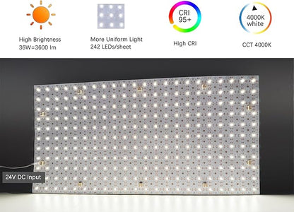4-Pack LED Backlight Sheet 24V 36W 4000K White, 19.3X9.6 inches Each Unit, Dimmable Flexible LED Panel Sheet for Backlit Translucent Stone/Marble/Onyx/Quartz Countertops Walls