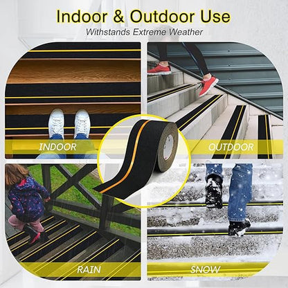 S&X Grip Tape for Stairs 4 Inch x 60 Ft, 2X Longer Heavy Duty Anti Slip Traction Tape with Reflective Strip, Outdoor Non Slip Stair Tread Non-Skid Safety Tape, Long-Lasting