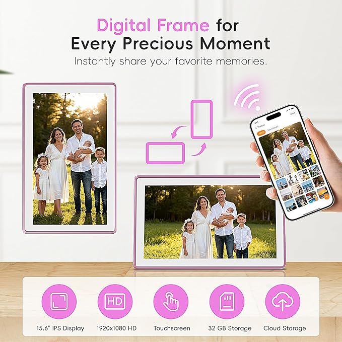 Westsee 15.6" Digital Wall Calendar Frame – Interactive Touchscreen Eletronic Calendars, Smart Family Planner for Schedule, Photo Display, Meals, Chore Chart & Tasks, Wall & Desk Mountable (Pink)