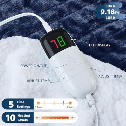 BOMOVA Heated Electric Blanket Twin - 62" x 84" Heating Blanket with 10 Heating Levels & 8 Hours Auto Off, Warm Flannel Blanket, Christmas Birthday Gifts for Women