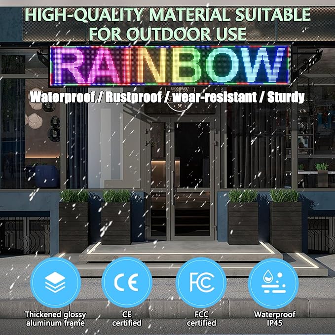 P10 Outdoor Programmable LED Sign Display 77"x14" WiFi Control RGB Full Color With High Brightness Scrolling LED Digital Sign for Business Advertising
