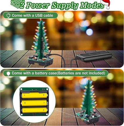 3D Christmas Tree Soldering Kit, Icstation DIY Soldering Practice Kit Spectrum Light Xmas Tree Soldering Assemble Kit for Teaching Learning STEM Educational