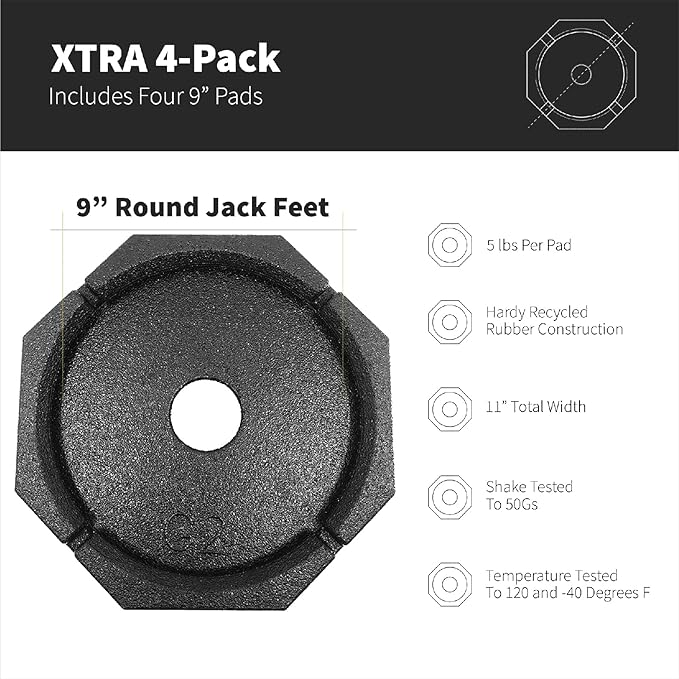 SnapPad Xtra (4-Pack) | Four-Point RV Leveling System Featuring 9” Round Jack Feet | Adds 61% Additional Surface Area for Stability, 5 lbs Per Pad & 11” Total Width | Must-Have RV Accessories