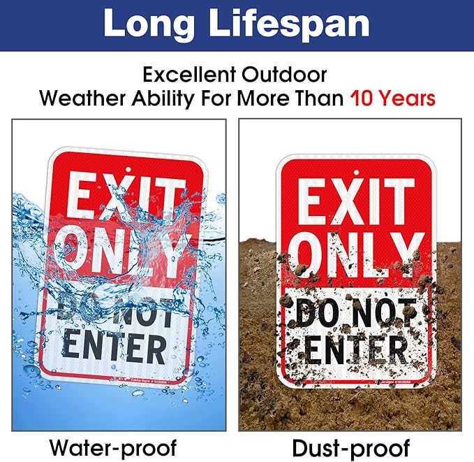 Faittoo Exit Only Do Not Enter Sign, 18 x 12 Inches Engineer Grade Reflective Aluminum Sign, UV Protected, Weather/Fade Resistant, Easy to Install and Read, Indoor/Outdoor Use (2 Pack)
