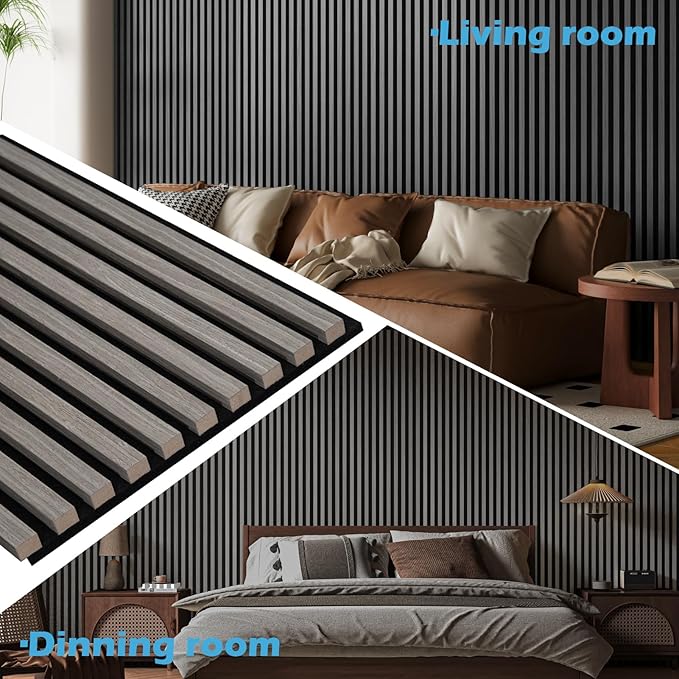 Art3d 4-Pack 108" x 12" Acoustic Wood Panels for Wall, Soundproof Wood Slat Panel for Wall and Ceiling, 3D Fluted Sound Absorbing Paneling for Interior Wall Decor, Living Room, Bedroom - Smoky Oak