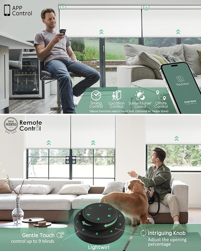 Yoolax Motorized Blinds with Remote, Smart Blinds for Windows Blackout Automatic Shades Work with Alexa Remote Control Roller Window Shades with Valance, Custom Size (Fabric-White)