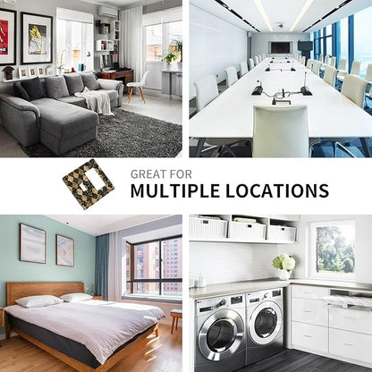 Gold Black Marble Geometric Plaid Glitter Outlet Covers 1 Toggle 1 Rocker Combination Light Switch Cover Plate Decorative Wall Plate Electrical Switch Plates for Bedroom Bathroom Decor