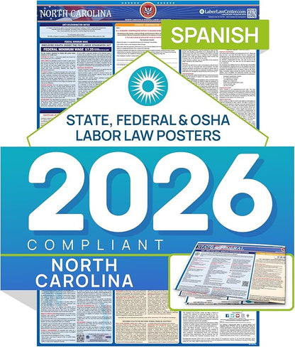 2026 North Carolina Labor Law Poster – Spanish – State, Federal, OSHA Compliant – Workplace Required Posting for Employees – Spanish Employment Poster – Folded & Unlaminated – Envelope Packed