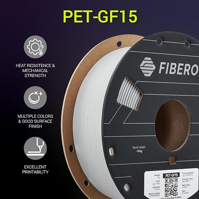 Polymaker Fiberon White PET-GF15 3D Printer Filament 1.75mm 1KG, 15% Glass Fiber Reinforced, High Strength & Heat Resistance, Ideal for Automotive, Industrial & Functional Parts, AMS Compatible