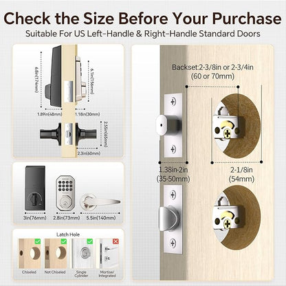 Keyless Entry Door Lock Set Smart Locks for Front Keypad Door Lock with Handle Low Battery Warning Automatic Lock One Time Password Anti Peeping Password IP54, Satin Nickel