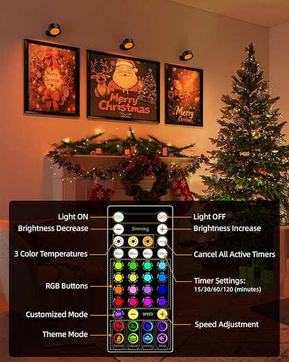 Wall Mounted Lights, 3 Pack Rechargeable RGB Color Changing Light, 3 Color Temps & Remote and Touch, 360°Rotation Dimmable Cordless for Study Bedroom Reading Bedside (Black)