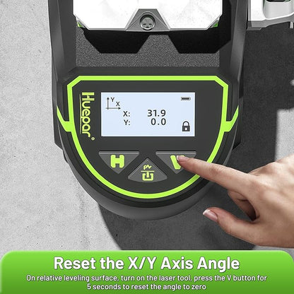 Huepar Laser Level, Self Leveling 12 Lines Cross Line Laser with LCD Screen 3 x 360° Bluetooth Connected Green Beam Laser Tool, 3D Horizontal & Vertical Laser Line -Remote Control&Rechargeable Battery