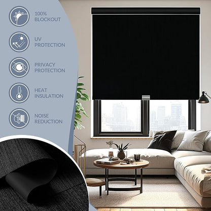 Boolegon Motorized Roller Blinds - 100% Blackout Smart Electric Shades with Remote, Compatible with Alexa/Google Home/HomeKit via Hub, Easy Install for Home Office, Black, Custom Size.