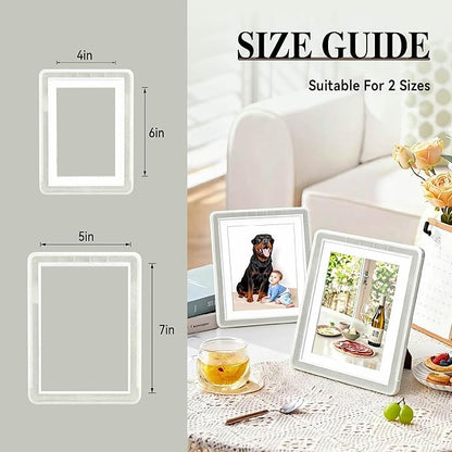 5x7 Picture Frame, Clear Acrylic Photo Frame with White Mat for 4x6 Photos, One-Piece Shatterproof Tool-Free Design, UV-Resistant Waterproof Tabletop Frame for Home Office Decor with 10-Year Warranty