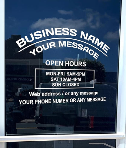 Business Hours Sign for Window – Two Title Lines (Two Arc Lines)