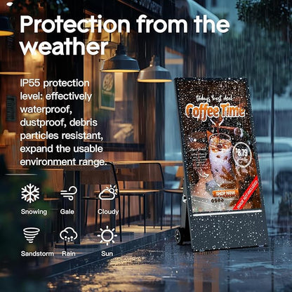MWE 43 Inch Outdoor Digital Signage Display, Portable Battery Powered High Brightness Screen Advertising Display Kiosk, Movable Waterproof Standing Poster, Android OS