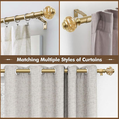 2 Pack Curtain Rods, 1 Inch Telescoping Drapery Rod 28 to 48 inch (2.3 to 4 ft), USFOOK Curtain Rods for Windows 16 to 44 Inches, Luxury Gold Translucent Finials
