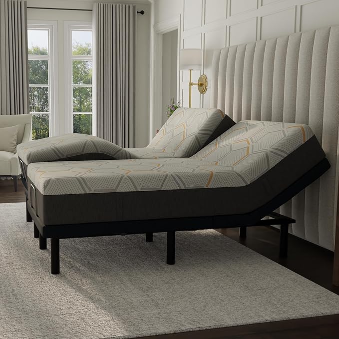 Blissful Nights e4 Cal King Split Adjustable Bed Base Frame with 12" Medium Firm Copper and Gel Infused Memory Foam Mattress