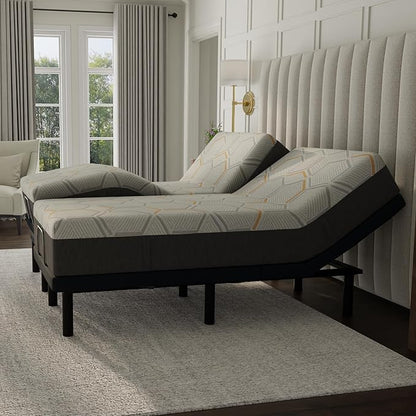Blissful Nights e4 Cal King Split Adjustable Bed Base Frame with 12" Medium Firm Copper and Gel Infused Memory Foam Mattress