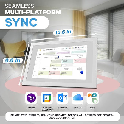 15.6 Inch Digital Calendar with Wall Mount Option, HD Touchscreen Planner, Wi-Fi sync, Color Coded Scheduling, Meal Planning, Chore Chart for Family and Home Organization
