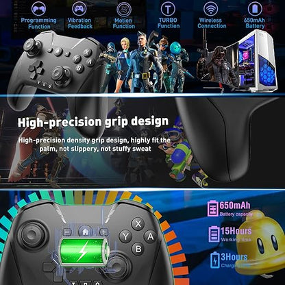 UNIHOW Bluetooth Game Controller for PC, Mac, Nintendo Switch, iOS, Android - Dual Motor, 6-Axis Gyroscope, Backlit, Ergonomic Design